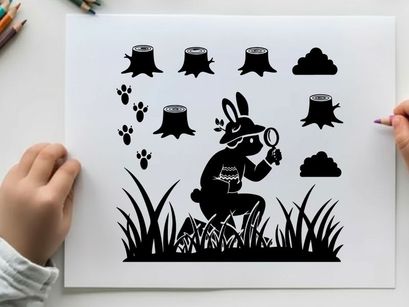 Silhouette of a rabbit detective investigating outdoors at night