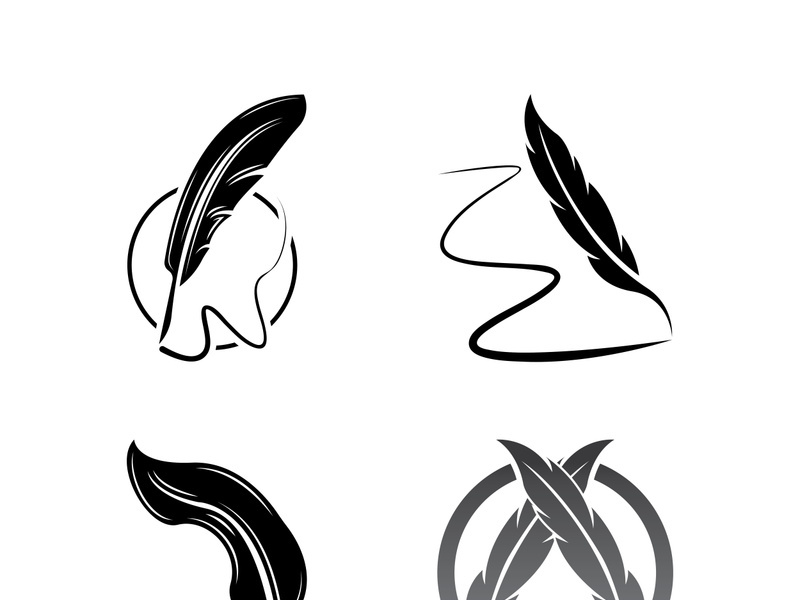 Feather quill design icon and logo illustration classic stationery