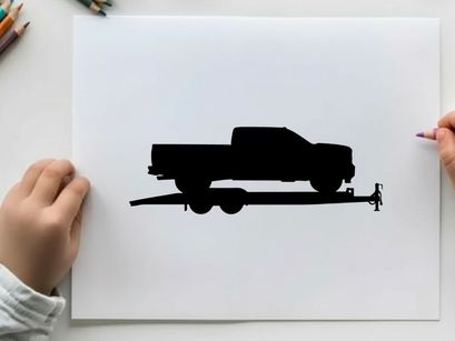 Silhouette of a pickup truck on a trailer
