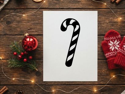 Black and white candy cane icon isolated on a white background for holiday design.