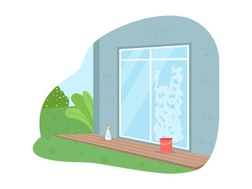Wash window from outside 2D vector web banner, poster preview picture