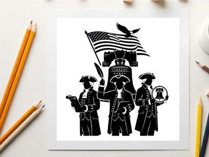 American revolution patriotic silhouette with flag and founding fathers