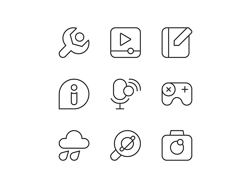 Smartphone interface pixel perfect linear icons set