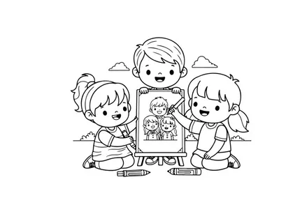 Children sharing family photo album vector illustration flat design