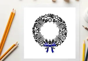 Hanukkah wreath silhouette with star of david and menorah symbols