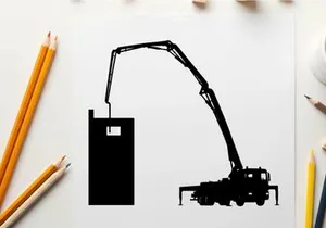 Silhouette of a crane truck lifting a heavy load with its boom extended