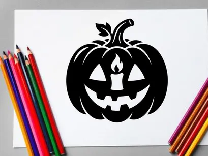 Black Halloween Pumpkin with Jack-o'-Lantern Face for Fall Decor