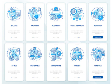 Design principles blue onboarding mobile app screen set preview picture