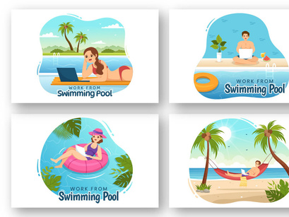 12 Work From Swimming Pool Illustration