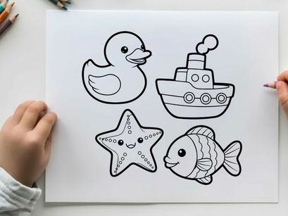 Cute sea animals set flat design vector illustration