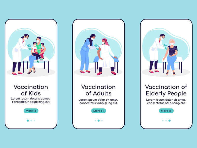 Vaccination of population onboarding mobile app screen template