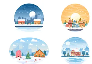 25 Christmas Winter Houses Background Vector