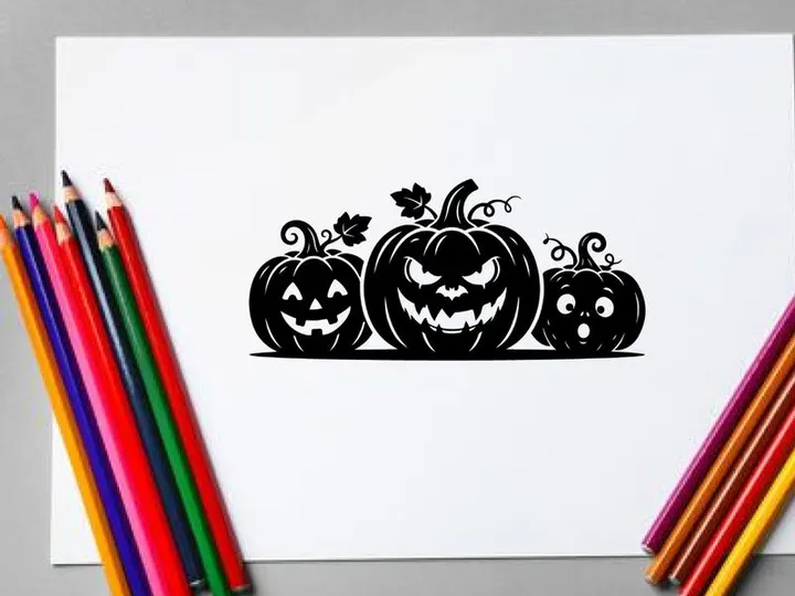 Halloween Jack-o'-lanterns with spooky faces for festive decoration