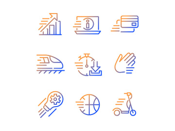 Moving objects gradient linear vector icons set preview picture