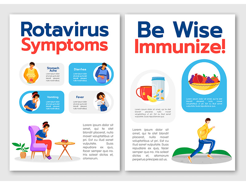 Rotavirus symptoms flat vector brochure template