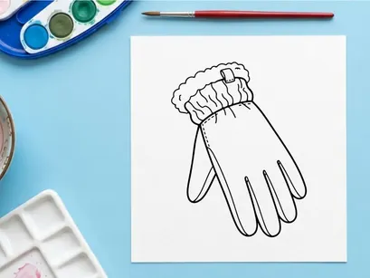 Hand-drawn Christmas mitten with fluffy white cuff and knitted texture for festive holiday design