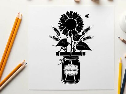 Silhouette of sunflower in a mason jar vase