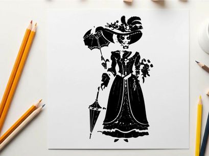 Victorian era silhouette of a woman in elegant attire
