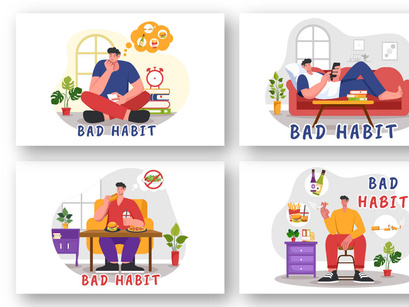 9 Bad Habit Vector Illustration