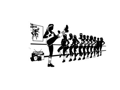 Silhouette of a woman leading a line of dancing silhouettes