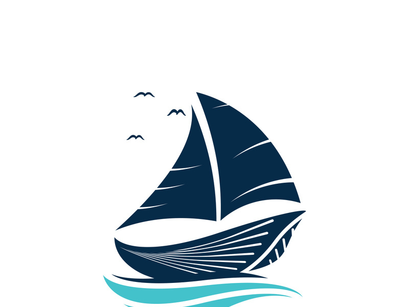 Sailboat boat on sea ocean wave with logo design simple ship