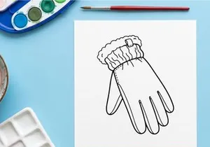 Hand-drawn Christmas mitten with fluffy white cuff and knitted texture for festive holiday design