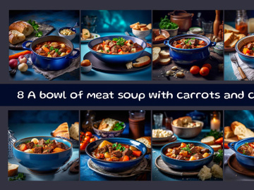 A bowl of meat soup with carrots and celery preview picture