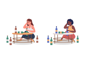 Woman with alcoholism semi flat color vector character set preview picture