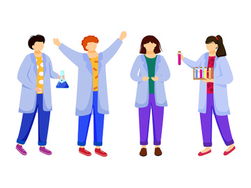 Science students in lab coats flat vector illustration preview picture
