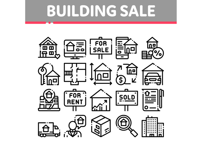 Building House Sale Vector Thin Line Icons Set