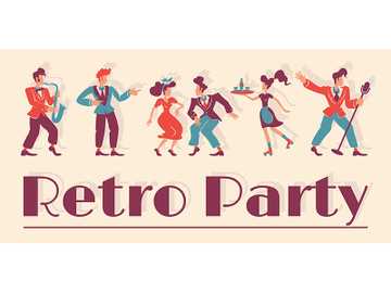 Retro party club banner flat vector template preview picture