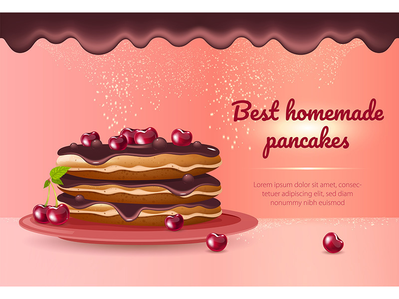 Best homemade pancakes realistic vector product ads banner template