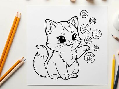 Cute white kitten with sushi vector illustration flat design