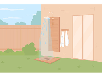 Showering outdoors flat color vector illustration preview picture