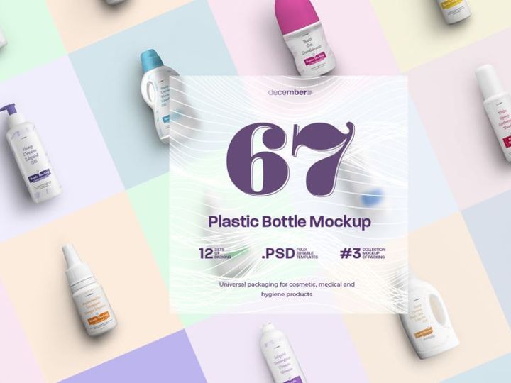 67 Mockups of Plastic Bottle/12 Different Sets/3 Free/