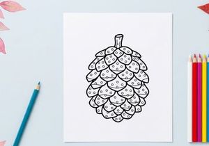 Ilustrasi seni garis pinus. Sketsa botani bergambar tangan pohon konifer biji.