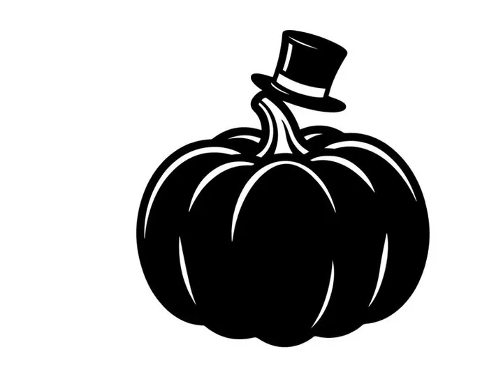 Calabaza negra de Halloween con sombrero de copa para decoración de otoño o festiva