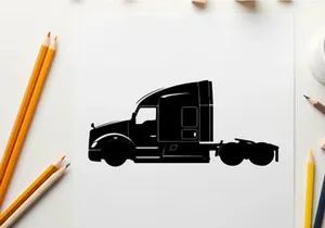 Silhouette of a semi truck without trailer on white background