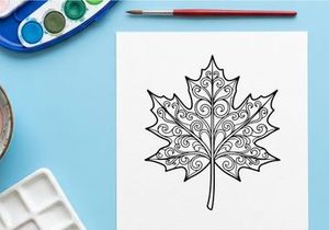 Decorative maple leaf illustration for design projects. Artistic botanical drawing for creative use.
