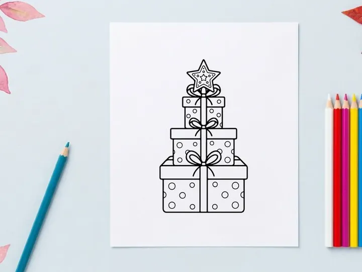 Gestapelte Weihnachtsgeschenkboxen mit Schleifen und Sternspitze für die Feier des Festivals
