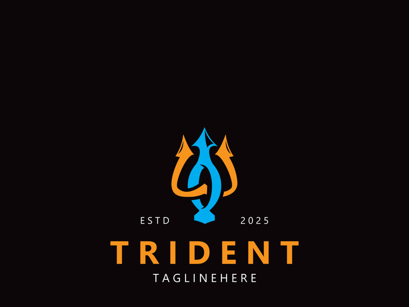 Trident Poseidon Logo, Spear Simple Vintage Template Design
