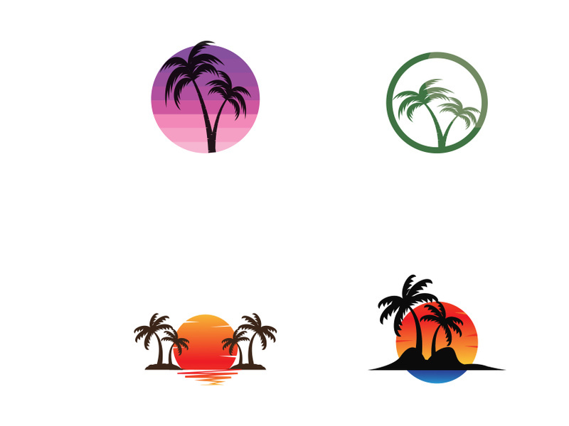 Palm tree logo, palm with waves and sun. Using illustrator editing.