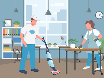 Office cleaning house flat color vector illustration preview picture