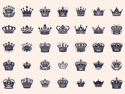 Royal Crown Silhouette, Retro King Crown Icons.