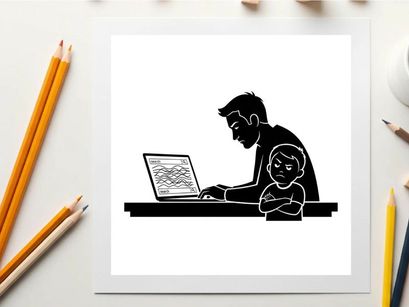 Silhouette of a man and child with laptop computer