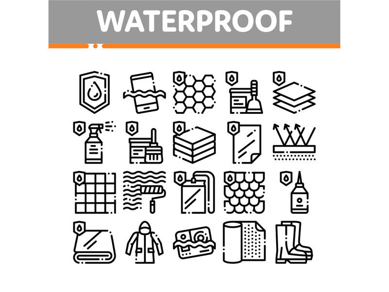 Waterproof Materials Vector Thin Line Icons Set