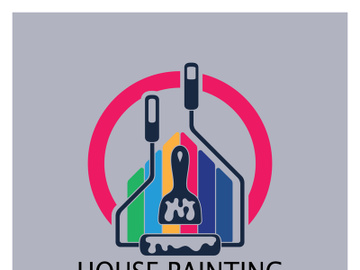 logo icon illustration house paint with a blend of brushes and rollers for house wall paint design, minimalist house, painting, interior, building, property business, wallpaper, vector concept preview picture