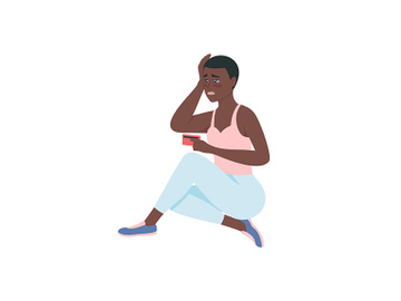 Upset african american woman with debt on credit card flat color vector detailed character preview picture