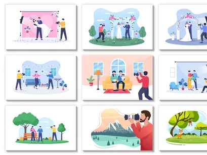 30 Photography Studio with Camera Flat Design