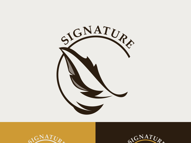 Feather and signature logo design minimalist business symbol sign template illustration